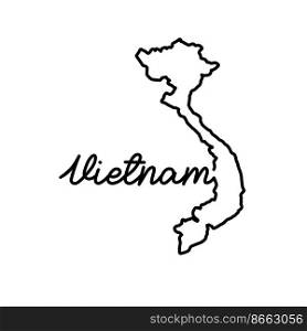 Vietnam outline map with the handwritten country name. Continuous line drawing of patriotic home sign. A love for a small homeland. T-shirt print idea. Vector illustration.. Vietnam outline map with the handwritten country name. Continuous line drawing of patriotic home sign