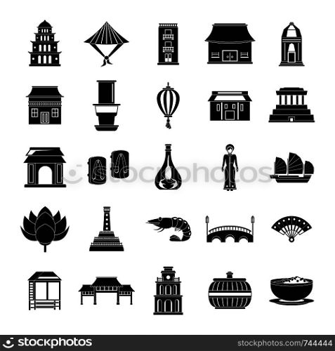 Vietnam travel tourism icons set. Simple illustration of 25 Vietnam travel tourism vector icons for web. Vietnam travel tourism icons set simple style