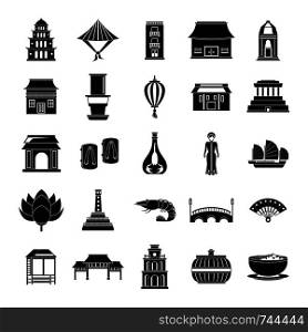Vietnam travel tourism icons set. Simple illustration of 25 Vietnam travel tourism vector icons for web. Vietnam travel tourism icons set simple style