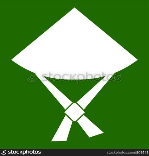 Vietnamese hat icon white isolated on green background. Vector illustration. Vietnamese hat icon green