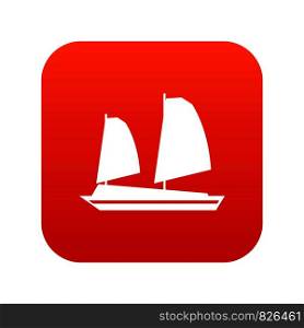 Vietnamese junk boat icon digital red for any design isolated on white vector illustration. Vietnamese junk boat icon digital red