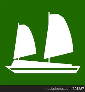 Vietnamese junk boat icon white isolated on green background. Vector illustration. Vietnamese junk boat icon green