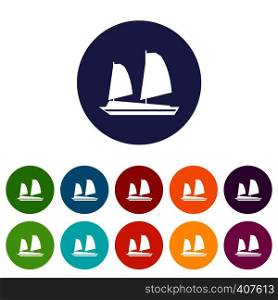 Vietnamese junk boat set icons in different colors isolated on white background. Vietnamese junk boat set icons