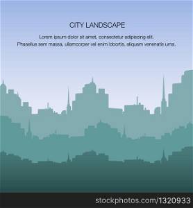 View City Landscape Silhouette Building Metropolis. Banner Panorama Big City Sunrise. Life in Modern Smart Metropolis. Highrise Home Life and Business. Office Building. Dark Outlines City Against Sky