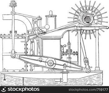 View of an old beam engine, vintage engraved illustration. Industrial encyclopedia E.-O. Lami - 1875.