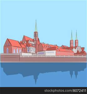 View of the Cathedral of St. John the Baptist on the island Tumski in Wroclaw. Poland.. Vector. Wroclaw. Cathedral of St. John.