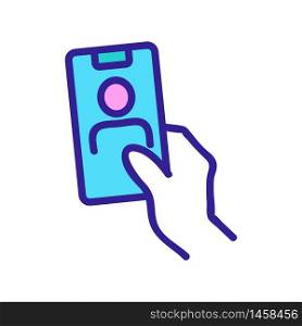 view selfie on phone icon vector. view selfie on phone sign. color symbol illustration. view selfie on phone icon vector outline illustration