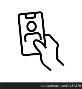 view selfie on phone icon vector. view selfie on phone sign. isolated contour symbol illustration. view selfie on phone icon vector outline illustration