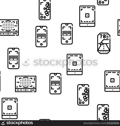 Viewfinder Smartphone Function Vector Seamless Pattern Thin Line Illustration. Viewfinder Smartphone Function Vector Seamless Pattern