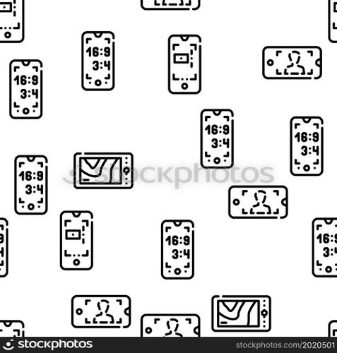 Viewfinder Smartphone Function Vector Seamless Pattern Thin Line Illustration. Viewfinder Smartphone Function Vector Seamless Pattern