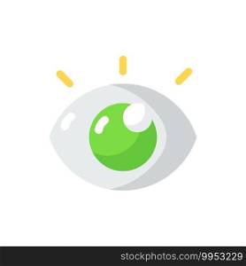 Viewing vector flat color icon. Eyesight check. Online surveillance. Eye sign for digital screen. Smartphone interface button. Cartoon style clip art for mobile app. Isolated RGB illustration. Viewing vector flat color icon