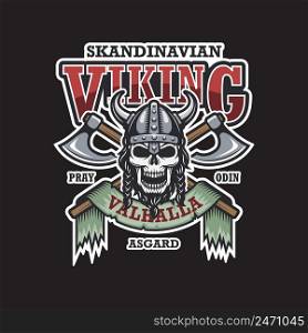 Viking emblem on dark background. Colored. Scandinavian theme. Viking emblem on dark background