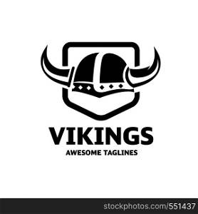 Viking helmet logo vector. Flat illustration of viking helmet and shield logo vector