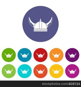 Viking helmet set icons in different colors isolated on white background. Viking helmet set icons
