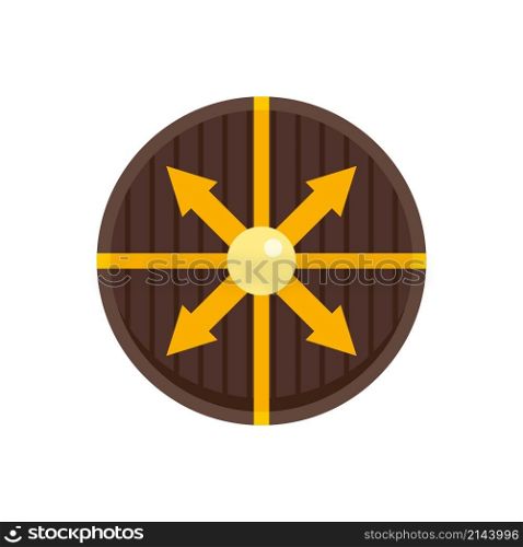 Viking round shield icon. Flat illustration of viking round shield vector icon isolated on white background. Viking round shield icon flat isolated vector