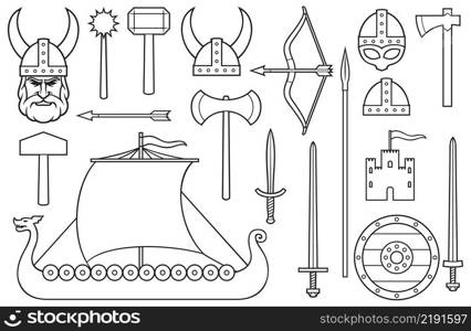 Viking thin line vector icons collection