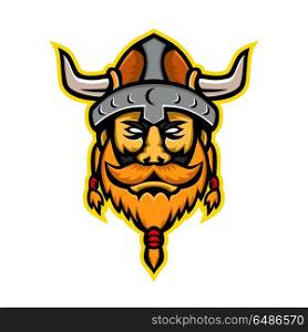 Viking Warrior or Norse Raider Head Mascot. Mascot icon illustration of head of a Viking warrior or Norse seafarer viewed from front on isolated background in retro style.. Viking Warrior or Norse Raider Head Mascot
