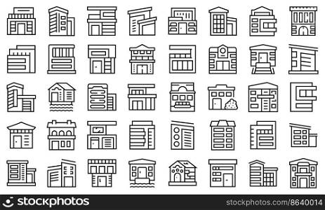 Villa icons set outline vector. Mansion house. Front home. Villa icons set outline vector. Mansion house