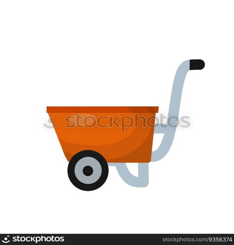 Village Cart for transporting goods. Red handcart. Rural wheelbarrow. Cartoon flat illustration. Village Cart for transporting goods.