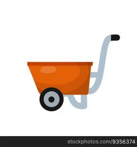Village Cart for transporting goods. Red handcart. Rural wheelbarrow. Cartoon flat illustration. Village Cart for transporting goods.