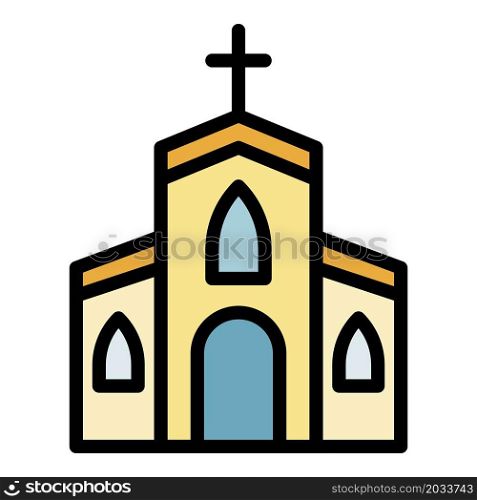Village church icon. Outline village church vector icon color flat isolated. Village church icon color outline vector