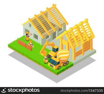 Village concept banner. Isometric banner of village vector concept for web, giftcard and postcard. Village concept banner, isometric style