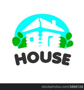 Village house vector logo on a blue background