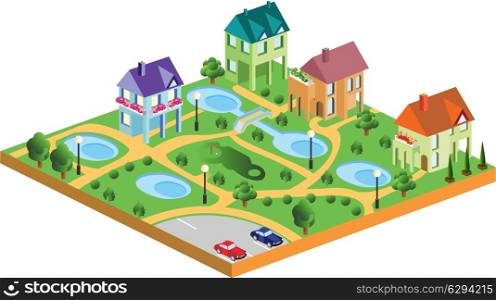 village houses in isometric projection