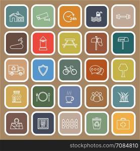 Village line flat icons on brown background, stock vetor