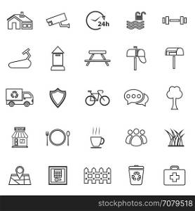 Village line icons on white background, stock vector