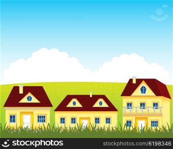 Village on glade. Much rural houses on year glade.Vector illustration