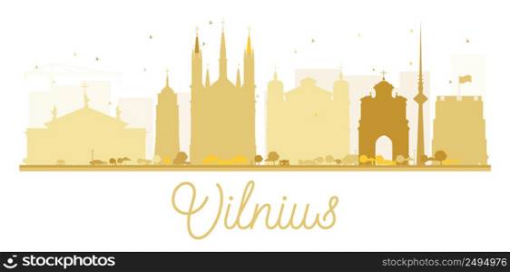 Vilnius City skyline golden silhouette. Vector illustration. Simple flat concept for tourism presentation, banner, placard or web site. Business travel concept. Cityscape with landmarks