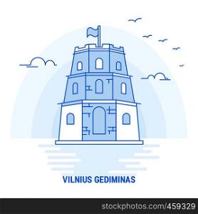 VILNIUS GEDIMINAS Blue Landmark. Creative background and Poster Template