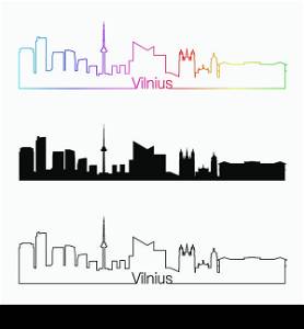 Vilnius skyline linear style with rainbow in editable vector file