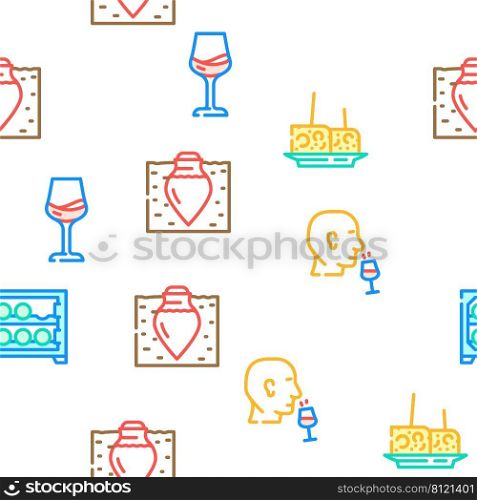 Vineyard Production Alcohol Drink Vector Seamless Pattern Color Line Illustration. Vineyard Production Alcohol Drink Icons Set Vector