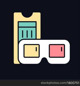 Vintage 3D cinema glasses RGB color icon for dark theme. Retro movie theater. Old-fashioned accessories. Isolated vector illustration on night mode background. Simple filled line drawing on black. Vintage 3D cinema glasses RGB color icon for dark theme