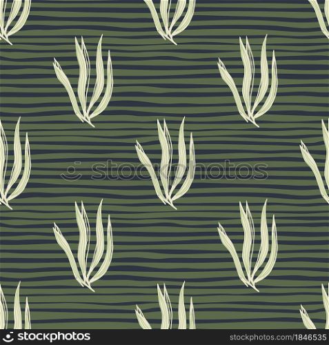 Vintage abstract seaweeds seamless pattern on stripe background. Underwater foliage backdrop. Marine plants wallpaper. Design for fabric, textile print, wrapping, cover. Vector illustration.. Vintage abstract seaweeds seamless pattern on stripe background.