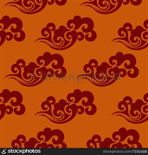 Vintage abstract with china seamless pattern. Textile design. Summer background. Textile ornament. Ornate beautiful texture. Summer print. Colorful wallpaper. Abstract red waves design on yellow background.. Seamless pattern in Chinese style. Vector colorful illustration. Traditional Chinese pattern with waves.