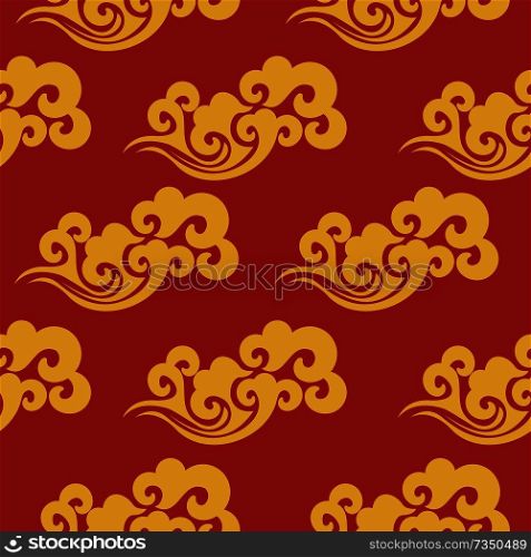 Vintage abstract with china seamless pattern. Textile design. Summer background. Textile ornament. Ornate beautiful texture. Summer print. Colorful wallpaper. Abstract gold waves design on red background.. Seamless pattern in Chinese style. Vector colorful illustration. Traditional Chinese pattern with waves.