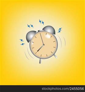 vintage alarm clock is ringing. on a yellow background. vector illustration.. vintage alarm clock is ringing. on a yellow background. vector illustration