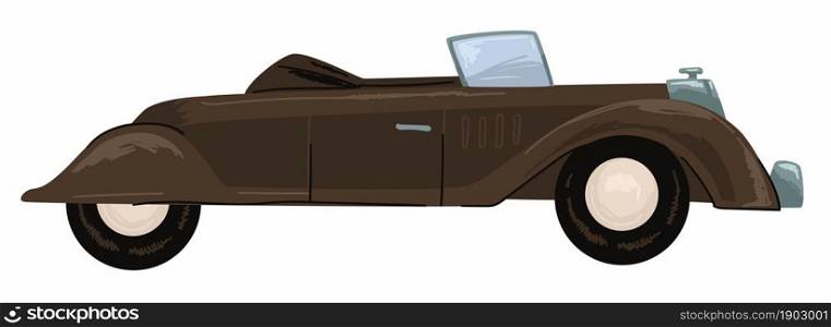 Vintage american car, isolated icon of black cabriolet with open top. Sports vehicle, cool old fashioned automobile. Expensive and luxurious transport, showroom in shop or store. Vector in flat style. Old retro automobile, vintage american car vector