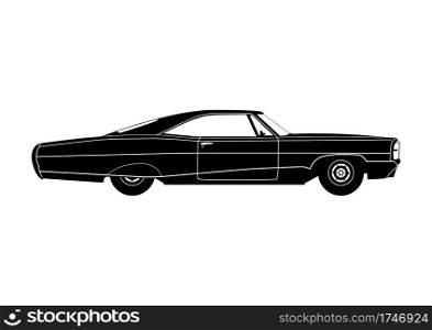 Vintage american car silhouette. Side view. Flat vector.