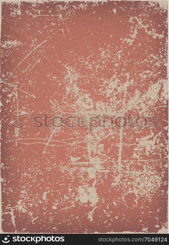 Vintage And Grunge Red Scratched Background. Illustration of a vintage red grunge background, with scratched texture, patterns of dirt and stains