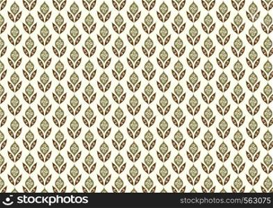 Vintage and old age blossom and leaves pattern on pastel background. Classic bloom and leaves seamless pattern style for old design