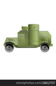 Vintage and retro armored car isolated on white