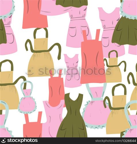 Vintage aprons seamless pattern on white background. Flat cartoon style Vector illustration.. Vintage aprons seamless pattern on white background.