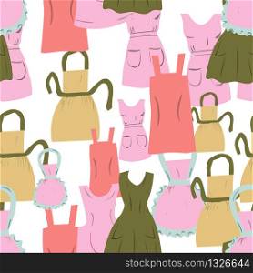 Vintage aprons seamless pattern on white background. Flat cartoon style Vector illustration.. Vintage aprons seamless pattern on white background.