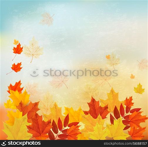 Vintage autumn background with colorful leaves. Vector.