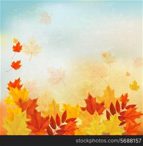 Vintage autumn background with colorful leaves. Vector.