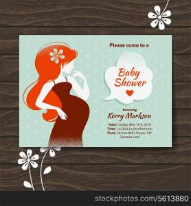 Vintage baby shower invitation with beautiful pregnant woman
